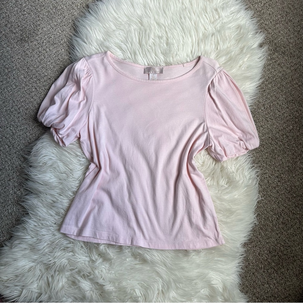 Rachel Parcell Light Pink Puff Sleeve Tee / Cotton Top Size Small
